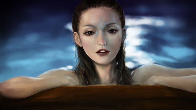 Обои картинки фото фэнтези, девушки, вода, купание, девушка, брюнетка