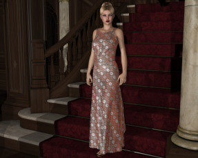 Картинка 3д+графика люди+ people девушка взгляд фон лестница платье