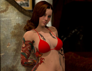 Картинка 3д+графика люди+ people купальник фон взгляд девушка