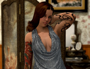 Картинка 3д+графика люди+ people купальник фон взгляд девушка