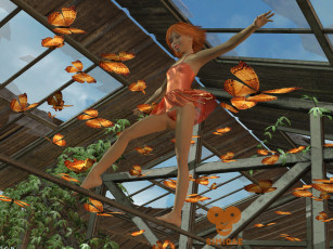 Картинка 3д+графика люди+ people взгляд девушка бабочки улыбка фон