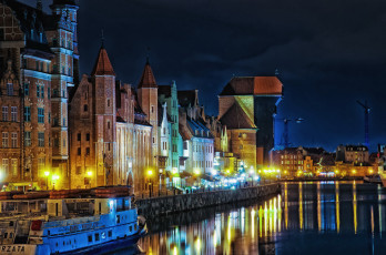 Картинка гданьск+польша города гданьск+ польша огни ночь река дома гданьск