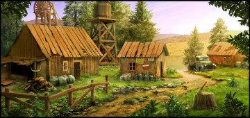 Картинка рисованное города автомобиль дома пейзаж дорога