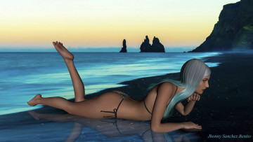 Картинка 3д+графика люди+ people девушка взгляд фон море пляж