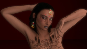 Картинка 3д+графика портрет+ portraits девушка взгляд фон тату