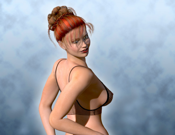 Обои картинки фото 3д графика, люди , people, девушка, взгляд, фон, рыжая
