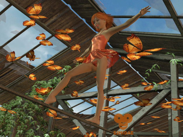 Обои картинки фото 3д графика, люди , people, взгляд, девушка, бабочки, улыбка, фон