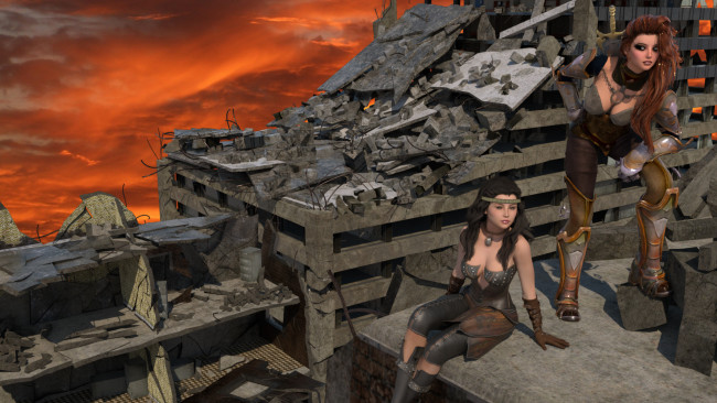 Обои картинки фото 3д графика, фантазия , fantasy, девушки, взгляд, фон