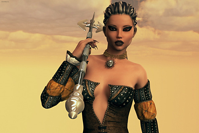 Обои картинки фото 3д графика, фантазия , fantasy, девушка, взгляд, фон