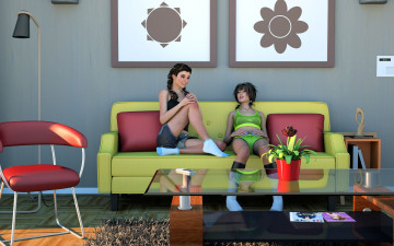 Картинка 3д+графика люди+ people взгляд девушки интерьер фон