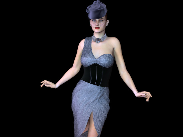 Обои картинки фото 3д графика, люди , people, шляпа, фон, взгляд, девушка