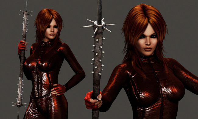 Обои картинки фото 3д графика, фантазия , fantasy, взгляд, девушка, оружие, фон