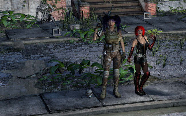 Обои картинки фото 3д графика, фантазия , fantasy, оружие, фон, взгляд, девушки