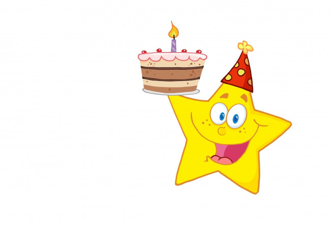 Обои картинки фото векторная графика, другое , other, тортик, свечка, день, рождения, арт, фон, звёздочка, вектор, праздник, настроение, улыбка
