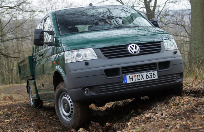 Обои картинки фото volkswagen t5 transporter double cab pickup 2003, автомобили, volkswagen, 2003, pickup, cab, double, transporter, t5