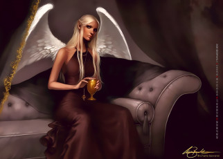 Картинка календари фэнтези ангел женщина 2020 calendar девушка диван крылья бокал