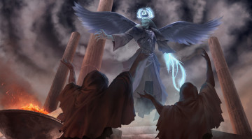 Картинка фэнтези существа крылья люди фон существо