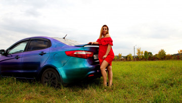 обоя автомобили, -авто с девушками, kia, rio