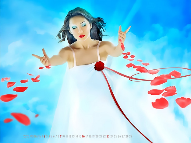 Обои картинки фото календари, фэнтези, 2020, calendar, девушка, лепестки