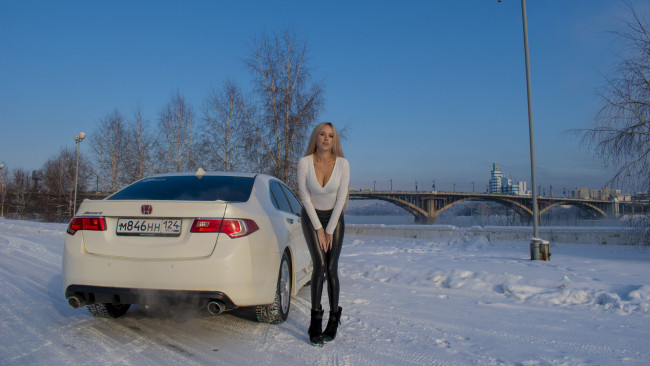 Обои картинки фото автомобили, -авто с девушками, honda, accord