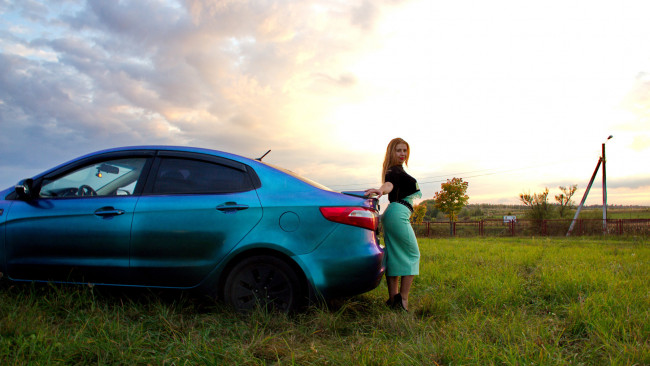 Обои картинки фото автомобили, -авто с девушками, kia, rio