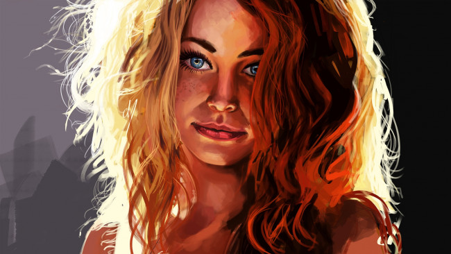 Обои картинки фото рисованное, люди, redhead, girl, портрет, красавица, рыжеволосая