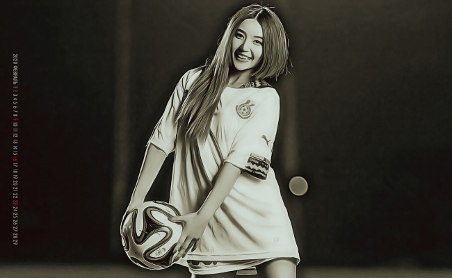 Обои картинки фото календари, компьютерный дизайн, девушка, 2020, азиатка, calendar, мяч