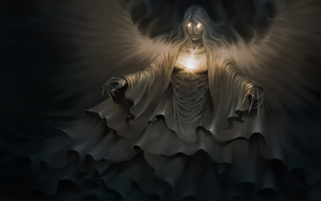 Обои картинки фото фэнтези, демоны, крылья, взгляд, фон, существо