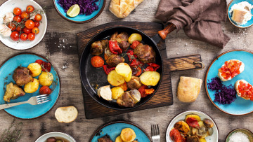 Картинка еда разное картофель мясо помидоры