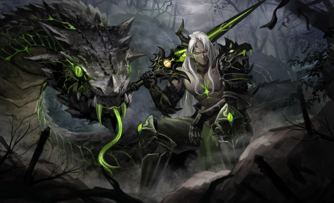 Обои картинки фото фэнтези, существа, дракон, парень, воин