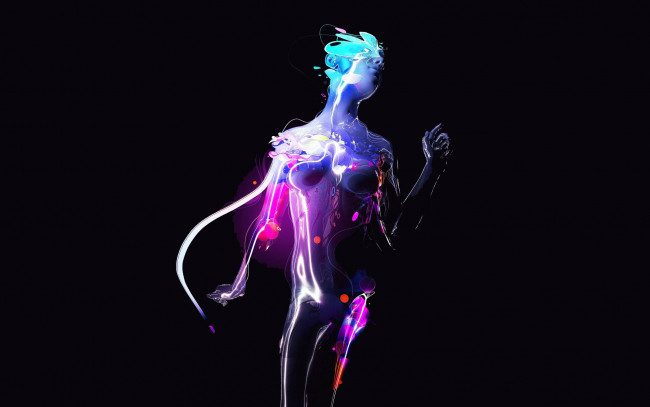 Обои картинки фото фэнтези, девушки, девушка, краски, неон