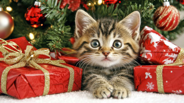обоя праздничные, - разное , новый год, кот, кошка