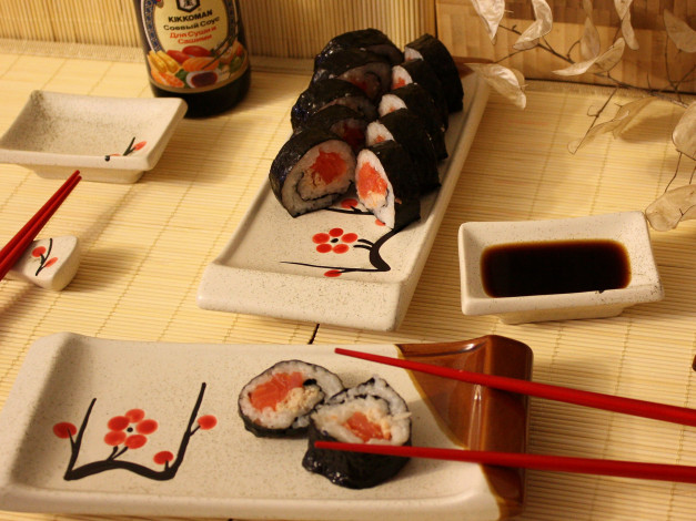 Обои картинки фото еда, рыба, морепродукты, суши, роллы