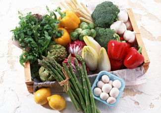 Картинка еда фрукты овощи вместе перец лимон