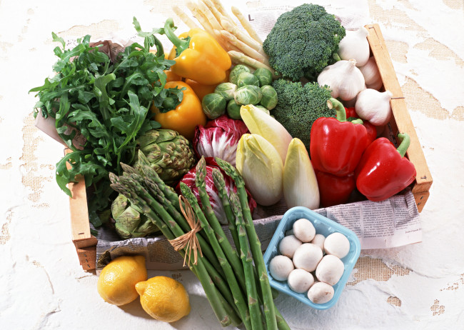 Обои картинки фото еда, фрукты, овощи, вместе, перец, лимон