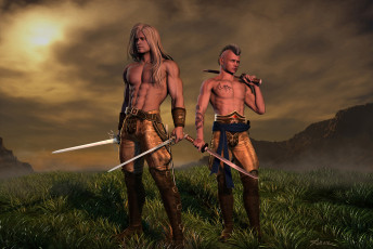 Картинка 3д графика elves эльфы оружие трава