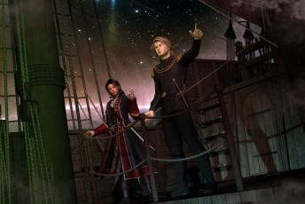 Картинка 3д графика people люди корабль звезды шпага