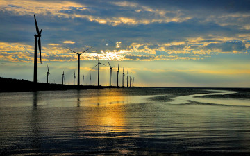 Картинка разное мельницы ветряки закат вечер