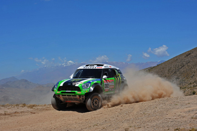 Обои картинки фото спорт, авторалли, ралли, дакар-париж, пустыня, авто, пыль, мини-купер