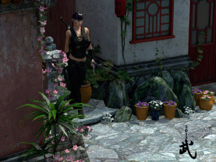 Картинка 3д+графика fantasy+ фантазия цветы дворик девушка