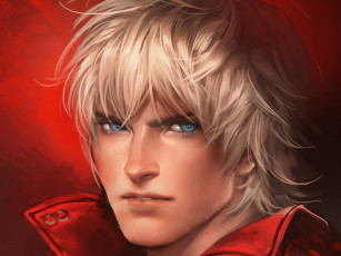 Картинка видео+игры devil+may+cry+4 dante sakimichan fanart данте парень голубоглазый полудемон портрет взгляд красный плащ фана