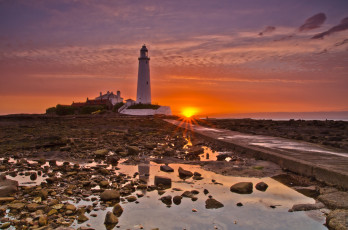 Картинка природа маяки горизонт океан маяк заря