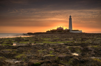 Картинка природа маяки заря горизонт океан маяк