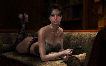 Картинка 3д+графика fantasy+ фантазия девушка взгляд оружие