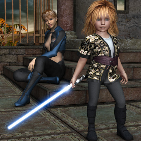 Обои картинки фото star wars fanart, 3д графика, fantasy , фантазия, огненный, меч, девушки