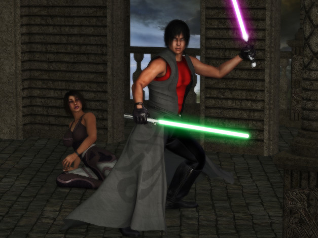 Обои картинки фото star wars fanart, 3д графика, fantasy , фантазия, оружие, парень, девушка