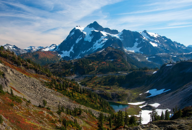 Обои картинки фото mount baker-snoqualmie national forest, природа, горы, сша, калифорния, ели, пейзаж