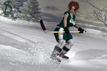 Картинка 3д+графика люди+ people девушка взгляд фон коньки лед клюшка