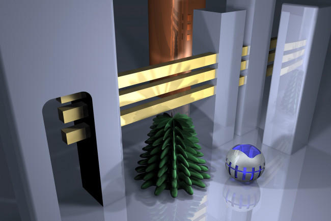 Обои картинки фото 3д графика, другое , other, рейки, ёлка, арки, шар