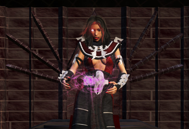 Обои картинки фото 3д графика, фантазия , fantasy, магия, фон, взгляд, девушка